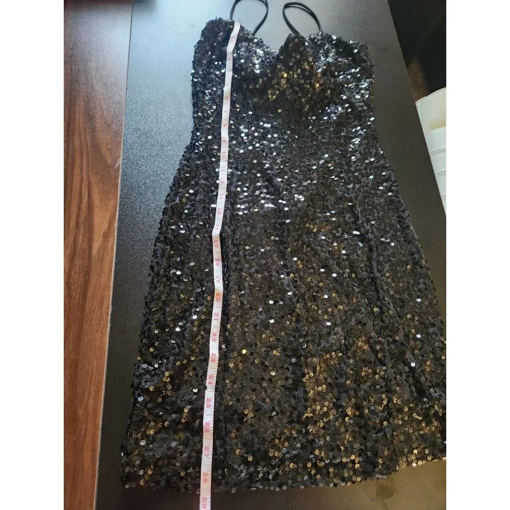 Black Sequin Bustier Bodycon Mini Dress Underwire Corset Party Cocktail